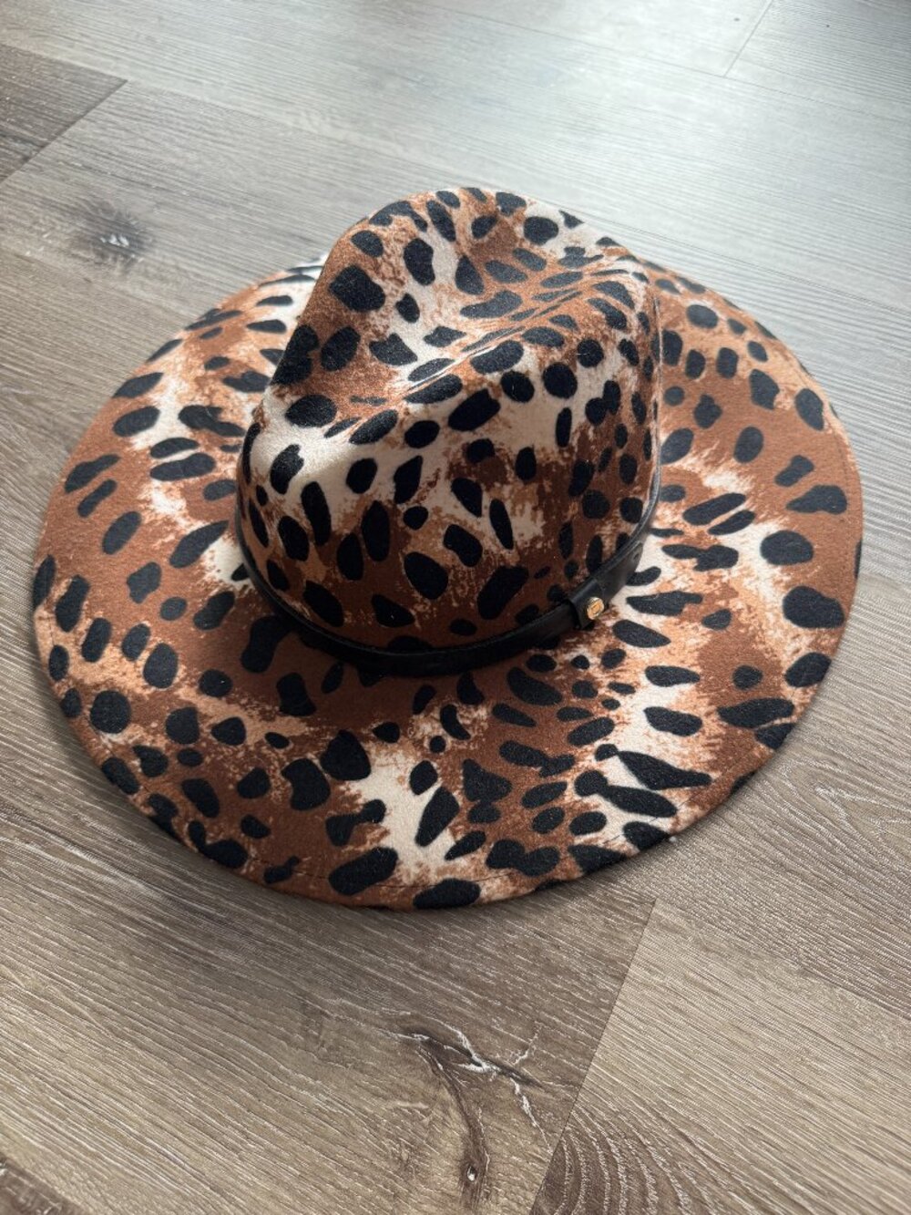 Brixton Layton Leopard Print 100% Wool Wide Brim Fedora Hat M